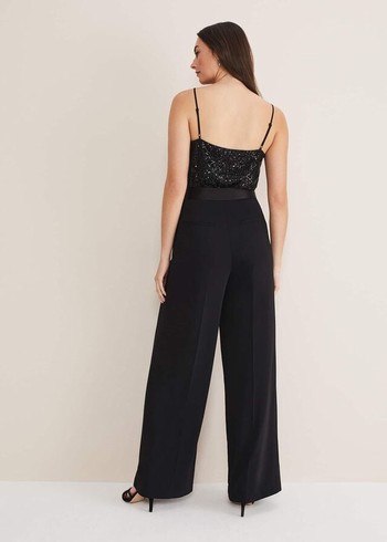 Phase Eight Elandra Wide Leg Tuxs Trousers Black USA | 6781934-HM